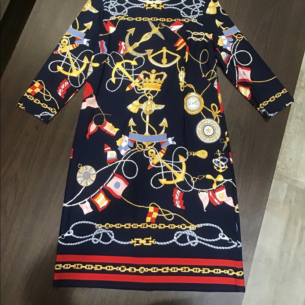 Nautical spandex dress, stretchy and lightweight material. Beautiful colors.